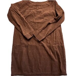 corduroy Cotton dress brown‎ MED 3/4 sleeve Lagenlook Short layer